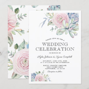 Invitation Mariage floral Pastel Succulent à l'aquarelle