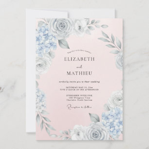 Invitation Mariage Floral Pinceau Gris Bleu