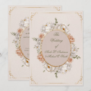 Invitation Mariage floral Pivoine blanche et Rose épanouie 