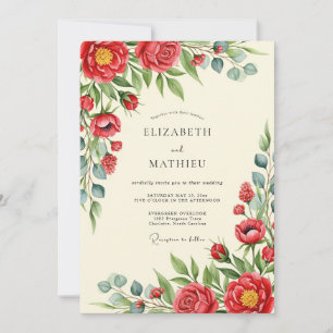 Invitation Mariage Floral Poétique Rouge