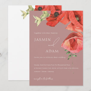 Invitation Mariage Floral Poppy Rouge Rose Poussiéreux