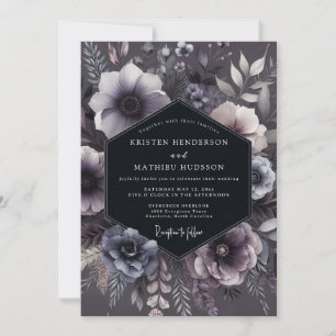 Invitation Mariage Floral Pourpre Ardoise Humeur