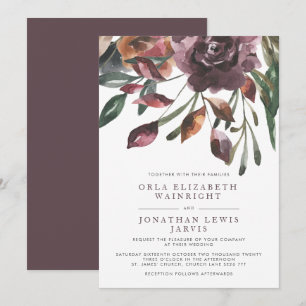 Invitation Mariage floral pourpre d'automne