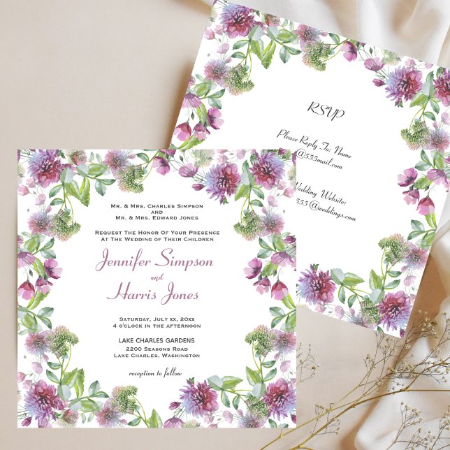 Invitation Mariage floral pourpre doux d'été (Soft Purple Summer Floral Wedding Invitation)