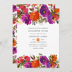 Invitation Mariage floral pourpre et orange