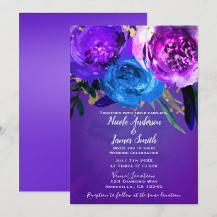 Invitation Mariage floral pourpre ultra-violet vibrant