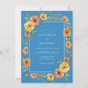 Invitation Mariage Floral Printanier Vibrant Bleu