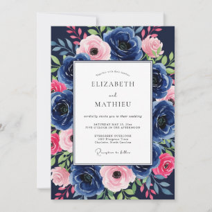 Invitation Mariage Floral Radiant Nuance Marine