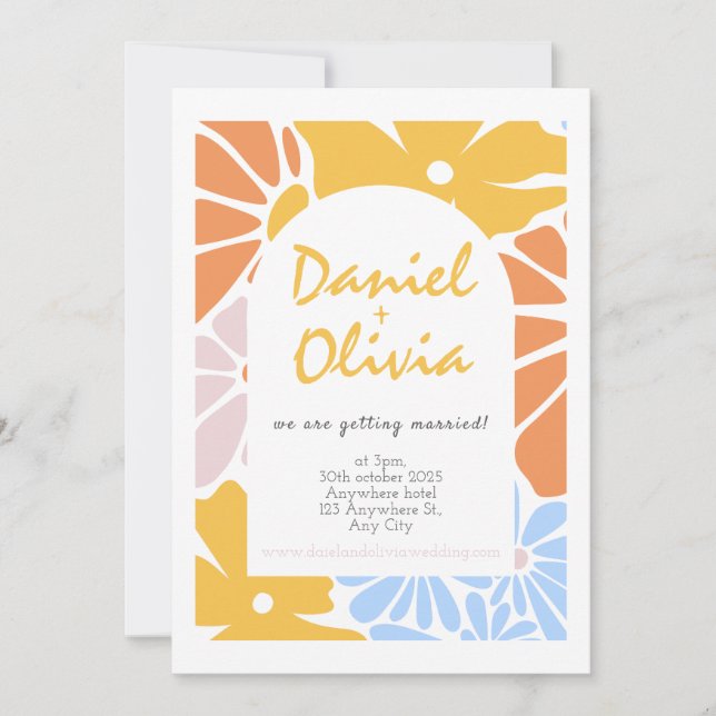 Invitation Mariage floral rétro (Devant)