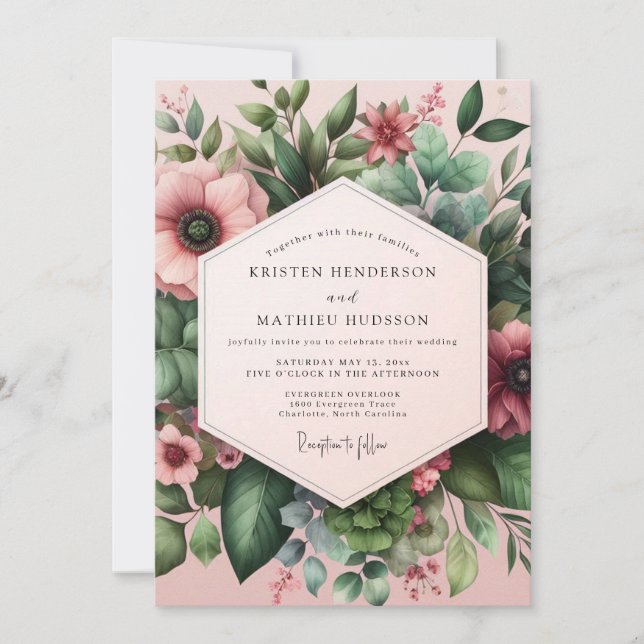 Invitation Mariage Floral Rêve Rose Poussiéreuse (Devant)