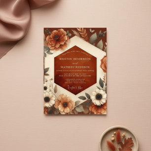 Invitation Mariage Floral Romance Automnal Orange Brûlé