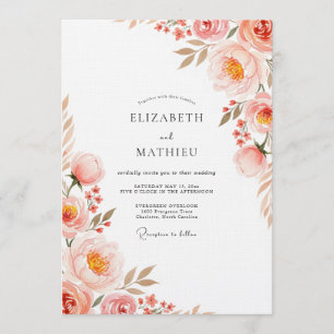 Invitation Mariage Floral Romance Pivoine Corail