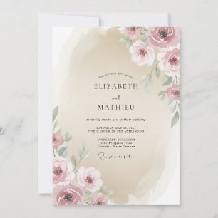 Invitation Mariage Floral Romantique Beige Sable