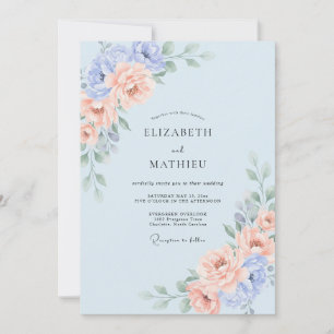 Invitation Mariage Floral Romantique Bleu Pastel