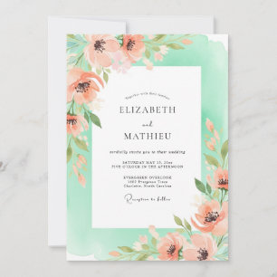 Invitation Mariage Floral Romantique Corail