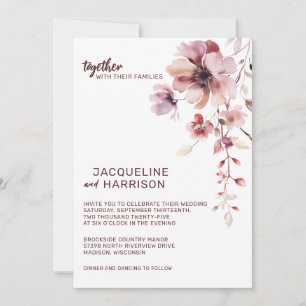 Invitation Mariage floral romantique de Bourgogne et de Blush
