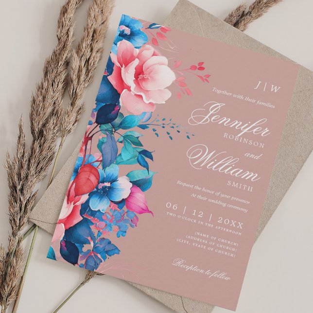 Invitation Mariage floral romantique Élégant Script Dusty Ros (Romantic Floral Wedding Elegant Script Dusty Rose Invitation)