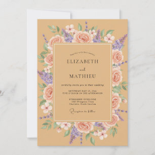 Invitation Mariage Floral Romantique Lavande et Pêche