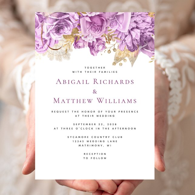 Invitation Mariage floral romantique Lilac Gold (Créateur téléchargé)