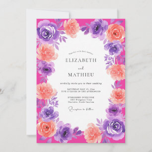 Invitation Mariage Floral Romantique Magenta Lavande