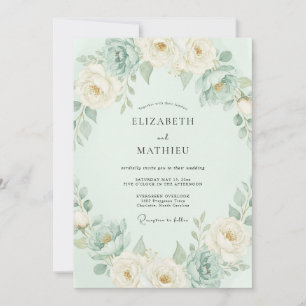 Invitation Mariage Floral Romantique Menthe