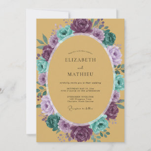 Invitation Mariage Floral Romantique Ocre