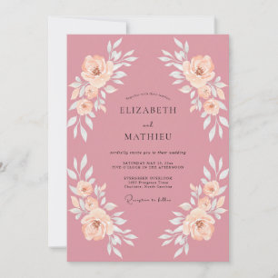 Invitation Mariage Floral Romantique Rose Fardée