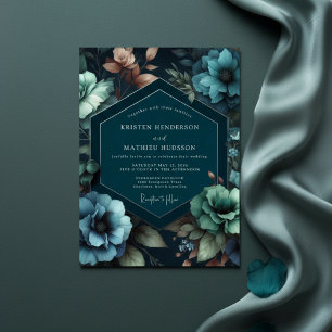 Invitation Mariage Floral Romantique Sarcelle Triste