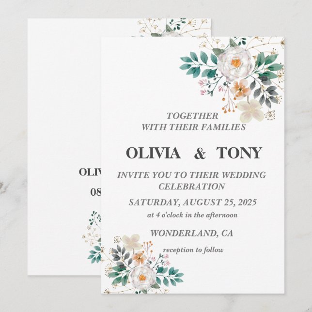 Invitation Mariage floral romantique simple (Devant / Derrière)