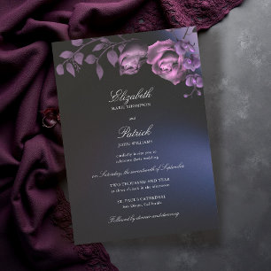 Invitation Mariage Floral Romantique Sombre Bleu Violet
