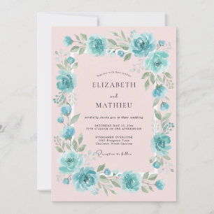 Invitation Mariage Floral Romantique Teinte de Bleu Vert