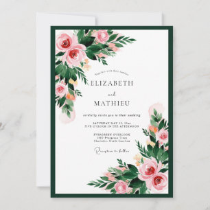 Invitation Mariage Floral Romantique Vert Forêt