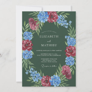 Invitation Mariage Floral Romantique Vert Profond