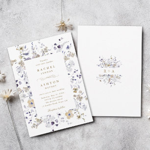 Invitation Mariage Floral Romantique Violet Blanc Or 