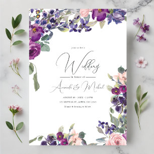 Invitation Mariage floral romantique violet et rose