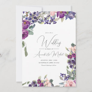 Invitation Mariage floral romantique violet et rose