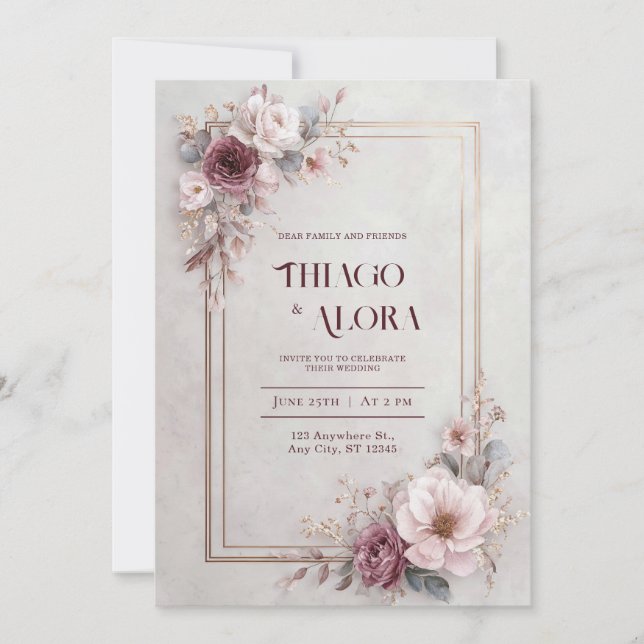 Invitation Mariage floral Rose (Devant)