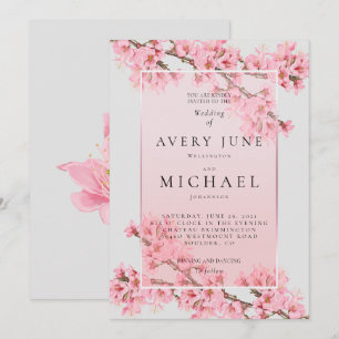 Invitation Mariage floral rose à fleurs de cerisier
