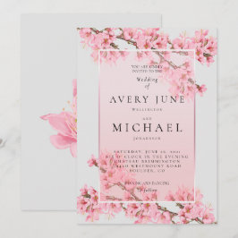 Invitation Mariage floral rose à la floraison des cerisiers