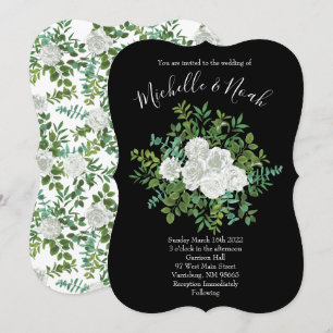 Invitation Mariage Floral Rose Black & White Peony