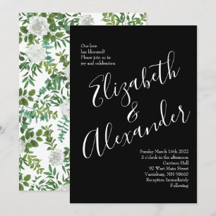 Invitation Mariage Floral Rose Black & White Peony