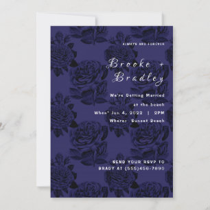 Invitation Mariage Floral Rose Bleu Foncé