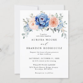 Invitation Mariage floral rose bleu marine