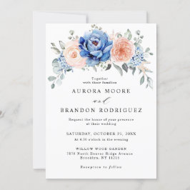 Invitation Mariage floral rose bleu marine