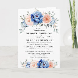 Invitation Mariage floral rose bleu marine
