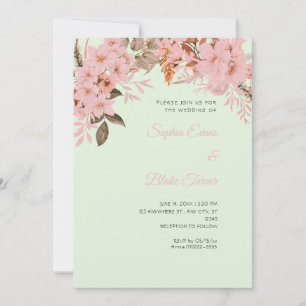 Invitation Mariage Floral Rose Bohème Vert Clair Hiver