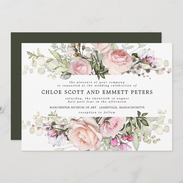 Invitation Mariage Floral rose Boho moderne (Devant / Derrière)