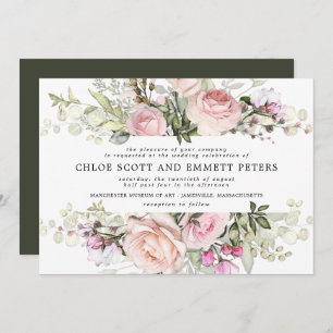Invitation Mariage Floral rose Boho moderne