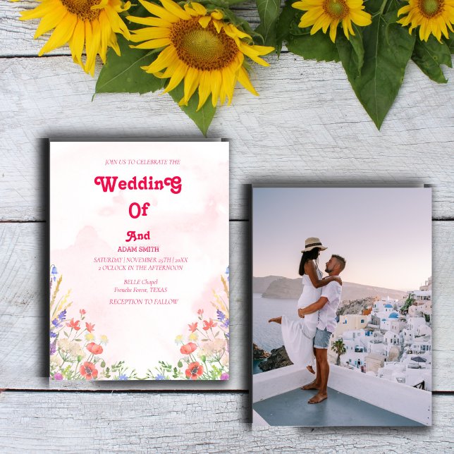 INVITATION MARIAGE FLORAL ROSE COULEUR D'EAU CLASSÉE (Créateur téléchargé)