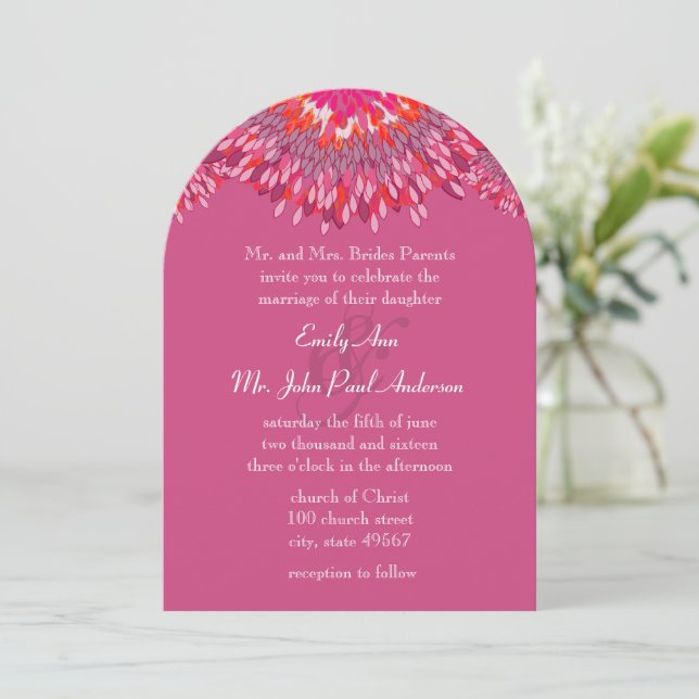 Invitation Mariage floral rose de prune de framboise (Debout devant)